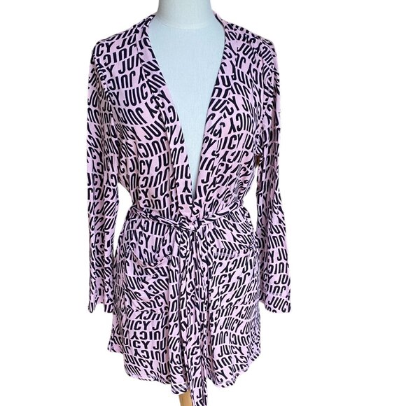 Juicy Couture Spell-Out Bathrobe-XL- Luxe Short Tie Jersey Knit Pink Spa Y2K 90s - Picture 12 of 12
